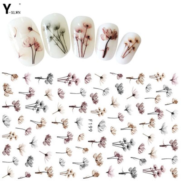 

y-xlwn new nail sticker ink flower 3d nail sticker big flower f series, Black