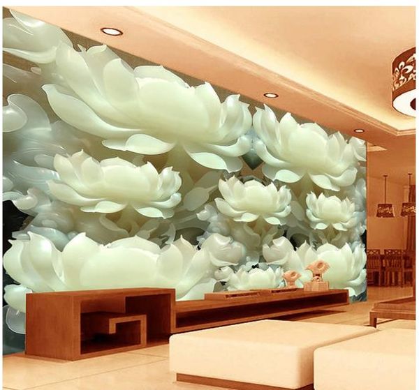 

атмосферический нефрит пиона hd высекая обои настенной росписи 3d настенных росписей для живущей комнаты