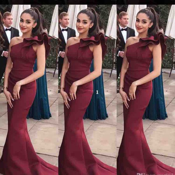 

elegant one-shoulder mermaid burgundy prom dresses sleeveless long train special formal party gown zipper back evening dresses, Black