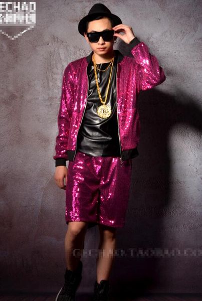 

man han edition of the new fashion boutique personality anchor bar singer stage costumes classic sequins baseball uniform m - 2 xl, Black;red