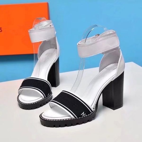 

New tyle women fa hion chunky heel mixed color ummer high heel andal girl letter ribbon peep toe platform high heel andal