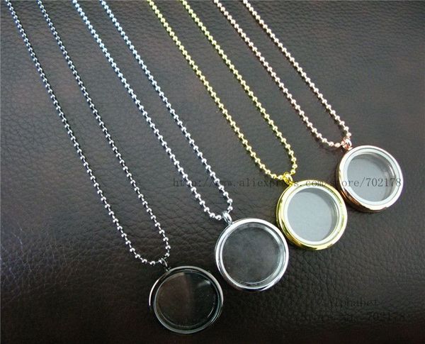 

1lot copy stainless steel 30mm round magnetic p memory glass living floating locket pendant with necklace about 80cm, Black