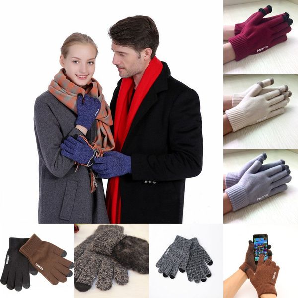 

custom logo iwarm knitted touch screen gloves winter plus velvet warm anti-skid gloves for cell phone ipad tablet 13 styles dhl h917q, Black