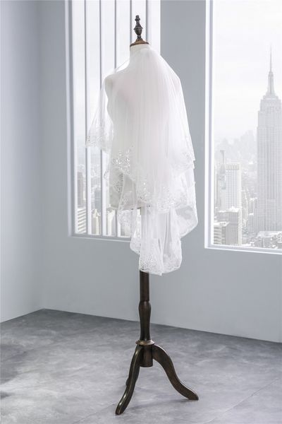 

2018 new long white ivory wedding veil appliques lace beaded bridal veils bride wedding accessories for wedding dresses qc1208, Black