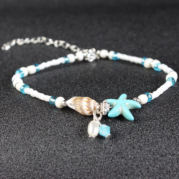 

new vintage handmade beads sandal anklet statement bracelet boho foot jewelry shell starfish anklets for women girls ld, Red;blue