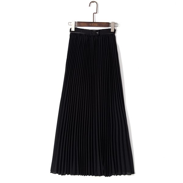 

high waist candy color loose long pleated skirt, Black