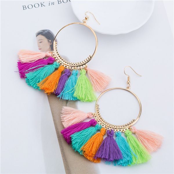 

handmade tassel earrings for women ethnic big drop earring bohemia fashion jewelry trendy cotton rope fringe long dangle earings, Silver