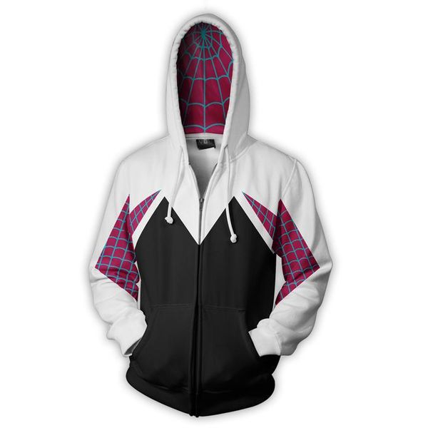 

2018 new 3d print hoodies men venom spider-gwen cosplay spring fall fashion zipper coat sweatshirt, Black