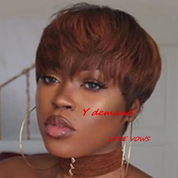 Mix Tan Colors Short Synthetic Wigs For Black Women Highlight Heat
