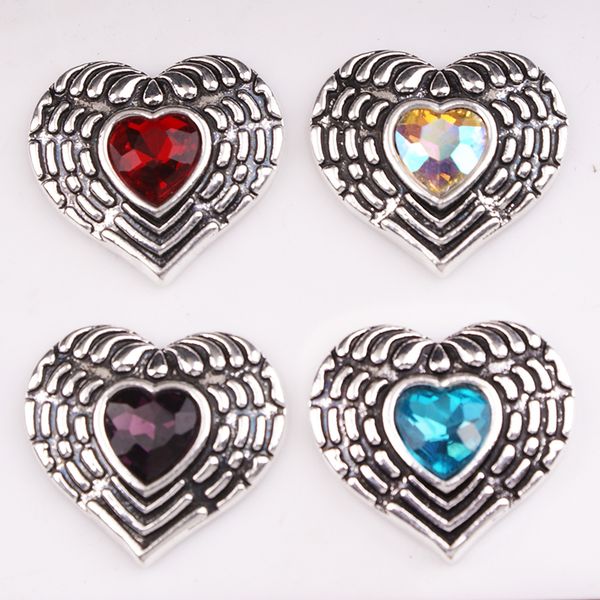 

xh8307 wings crystal love metal 18mm snap button diy bracelet, Golden;silver