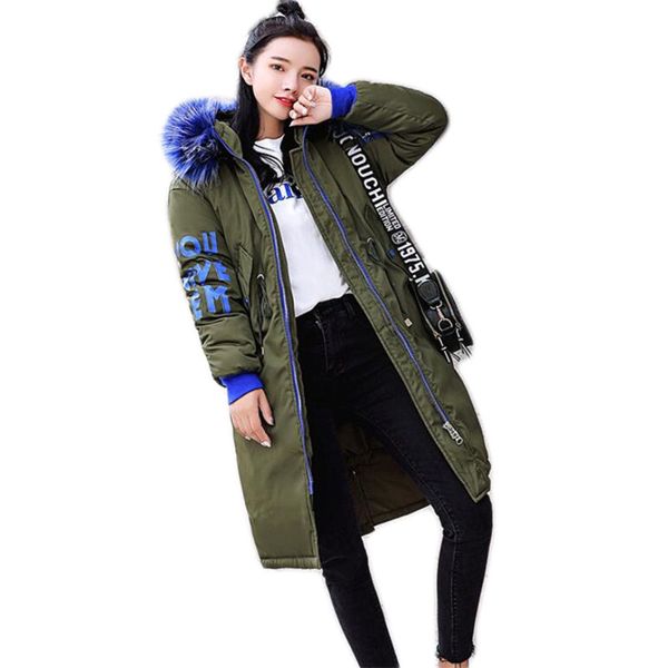 

2018 women's mid-long winter jacket plus size 3xl women winter jackets hooded oversize big fur thick coat parka feminina b366, Black