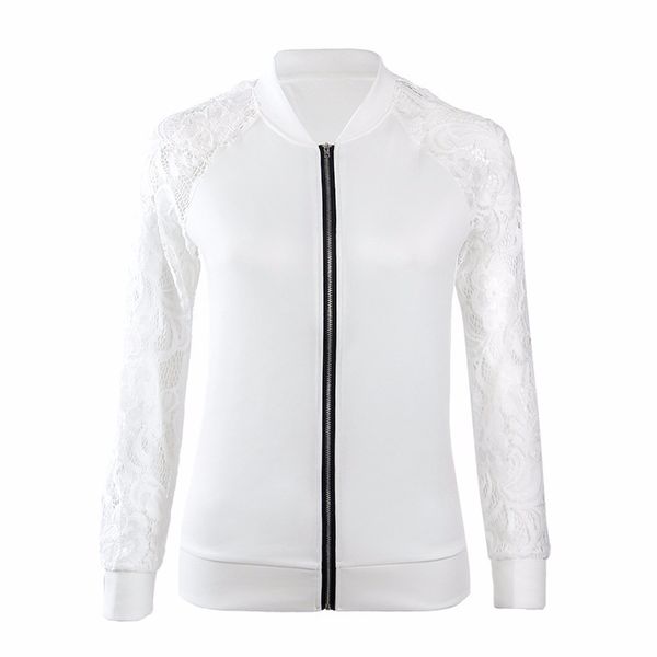 

spring and autumn long sleeve lace panel zipper jacket jacket, Black;brown