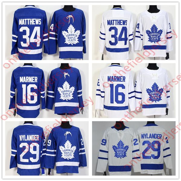 

toronto maple leafs сшитые 2018 royal blue arenas 34 matthews 16 mitchell marner 29 william nylander мужские молодежные женские хоккейные тр, Black;red