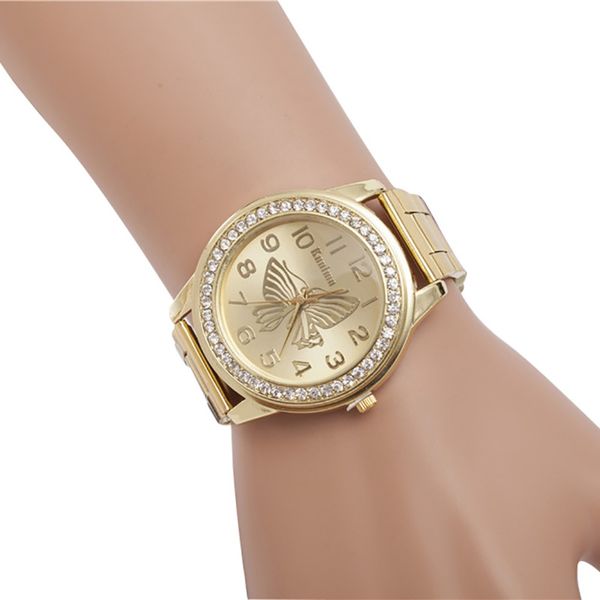 

fashion quartz watches new ladies casual quartz alloy butterfly diamond watch folding buckle round watch, Slivery;brown