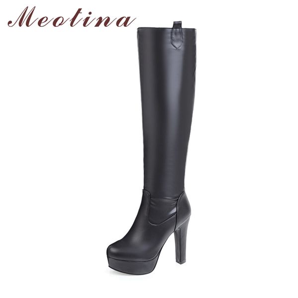 

meotina boots women winter knee high boots platform high heel long big size 44 45 round toe shoes bottes femme black