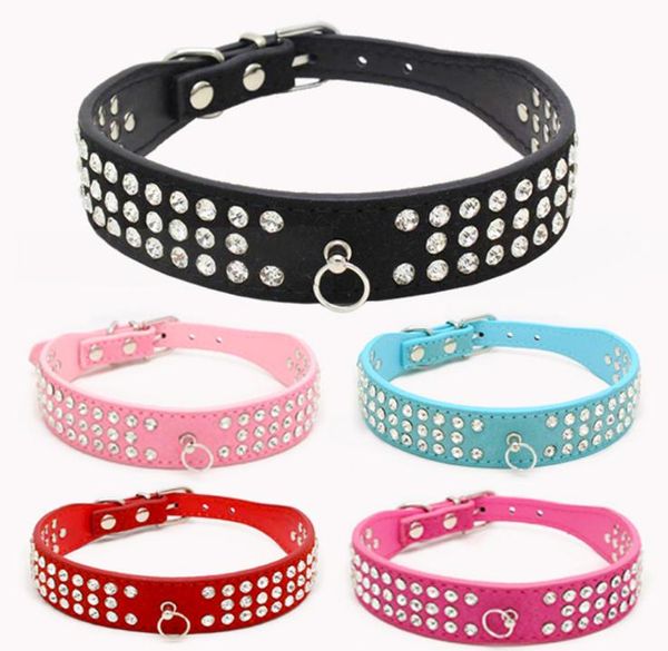 Personalizzato 3 Righe in pelle scamosciata di strass Collari per cani Collari per cani corda di trazione per cani accessori per l'addestramento del cane guinzaglio collare set SN1173