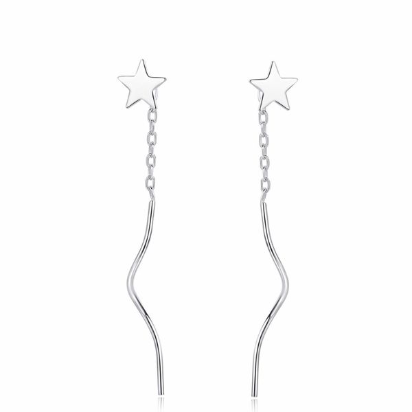 

new design 925 sterling silver drop earring with shiny star&long silver earrings for girl banquet party or anniversary, Golden;silver