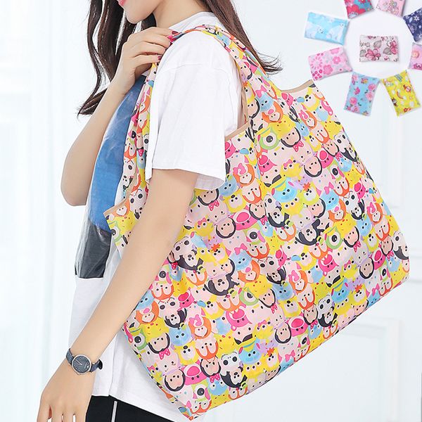 

new large two-in-onefolding shoppin bag cartoon green environmental protection bag polyester shoulder storage