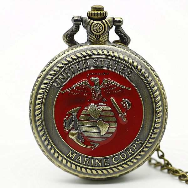 

antique united states army marine quartz pocket watch with pendant necklace mens relogio de bolso pb534, Slivery;golden