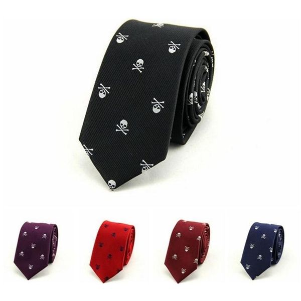 Herren-Krawatte mit Totenkopf-Motiv, schmal, 6 cm, Freizeit-Krawatte, Cartoon-Schmetterling, Party, Hochzeit, Krawatte, lässige Polyester-Krawatte, 1200 dick, Business, Rot, Schwarz, Lila