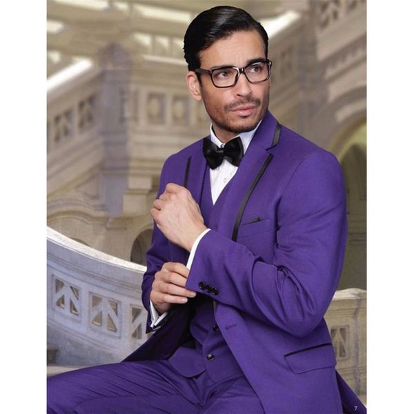

custom made groomsmen notch lapel groom tuxedos purple men suits wedding man blazer (jacket+pants+tie+vest, White;black