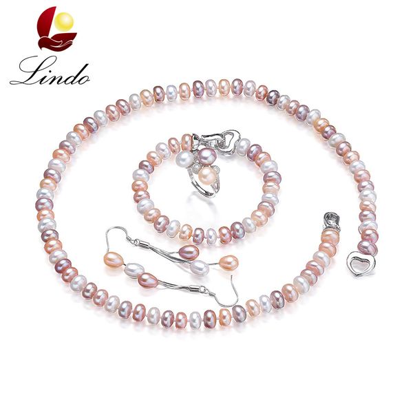 

amazing prgenuine freshwater pearl jewelry sets for women fashion 18k white gold plated 4 pcs necklace sets gift for mother, Black