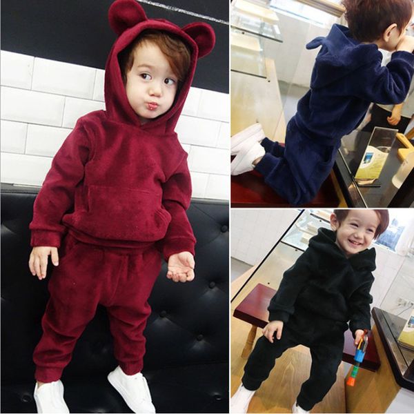 

2017 winter children clothing thick sweater set sports hoodie suits girls boys warm suit clothes long sleeve +kid pants 2-10y, White