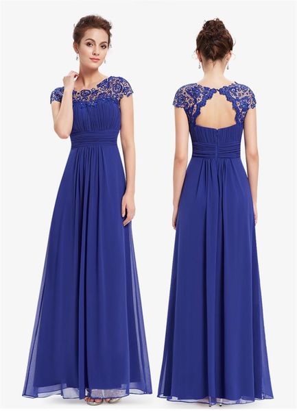 Abiti da damigella d'onore formali lunghi in chiffon Blu royal pieghe in pizzo con perline Abiti da sera taglie forti con schiena cava e lunghezza del pavimento