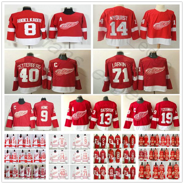 

2018 new detroit red wings 9 gordie howe pavel datsyuk 14 gustav nyquist 19 steve yzerman 40 henrik 71 larkin jersey, Black;red