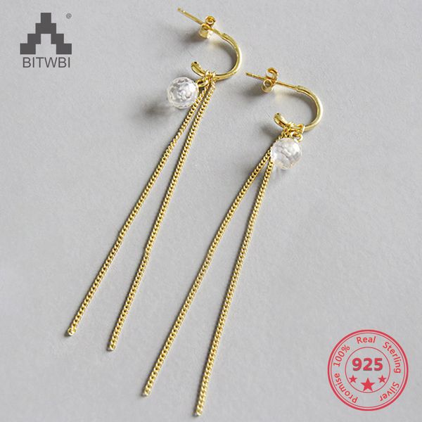 

new arrival elegant chain tassel 925 sterling silver earrings fashion crystal ball long drop earring for women jewelry, Golden;silver