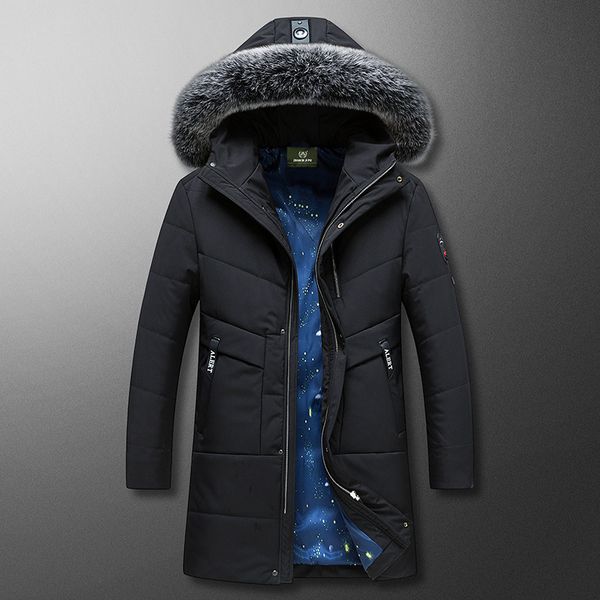 

zhan di ji pu brand clothing men hooded fur collar winter parka 165, Black