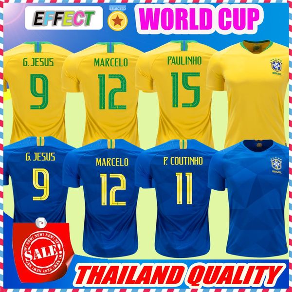

2018 World cup Soccer Jerseys Home Yellow Away Blue Top Quality JESUS COUTINHO MARCELO FIRMINO football shirts camisa de futeb