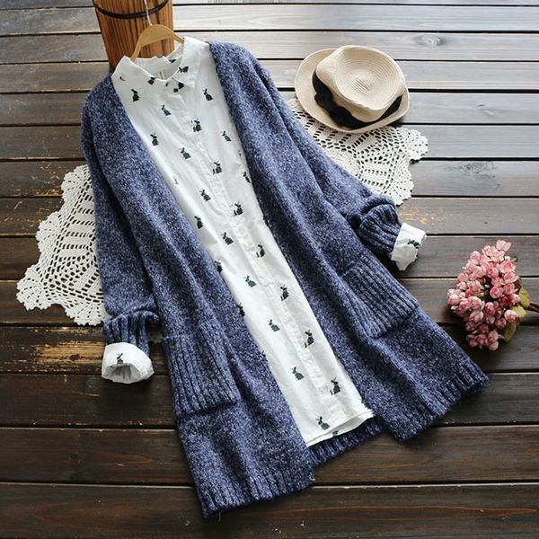 

winter women's sweaters coat v collar open stitch midele long outwear knitted sweater cardigan blue color ,yk1264, White;black