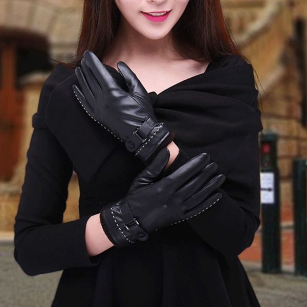 

женщины сенсорный экран перчатки зимняя черная пу избранные омытые кожа pu плюс бархат теплый вождение велосипедные пальцы перчатки, Blue;gray