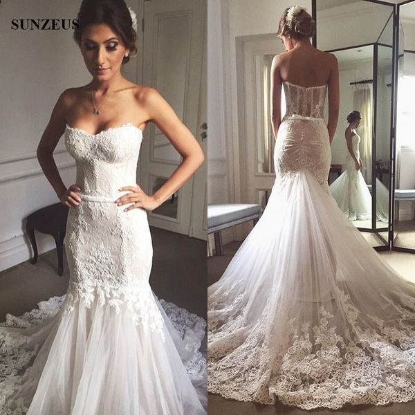compre vestidos novias boda sirena vestido de novia cariño apliques