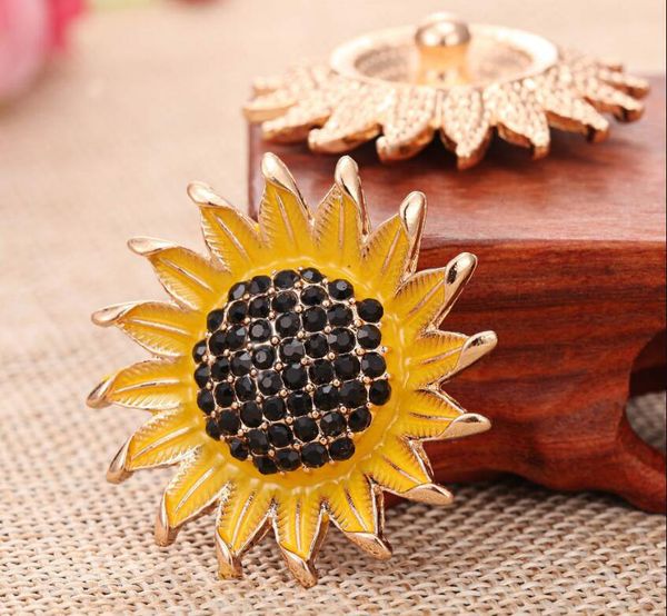 

10pcs 2018 new snap jewelry big crystal sunflower 18mm snap button bracelet diy ginger charms accessories, Bronze;silver