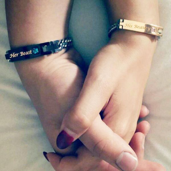 

aziz bekkaoui lover couple bracelets with box gift charm bracelets for women stainless steel men jewelry drop shipping, Golden;silver