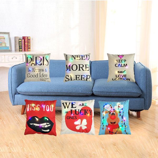 Led Light Pillows Cushion Cover Flashing Pillow Letters Elk Heart