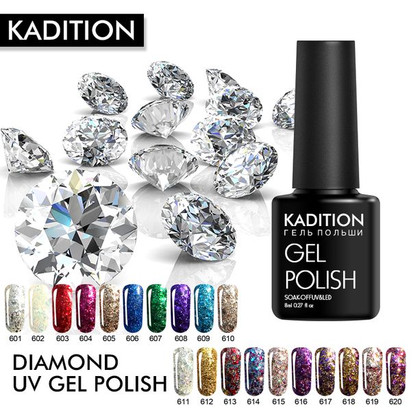 

kadition nails art diamond gel nail polish 8ml nail gel shining led uv sequins shining diamond glitter hybrid varnishes, Red;pink