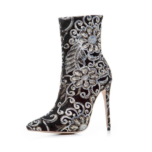 

women printing stiletto heel shoes fashion luxury designer women shoes superstars boots half boots women dress shoes, Black