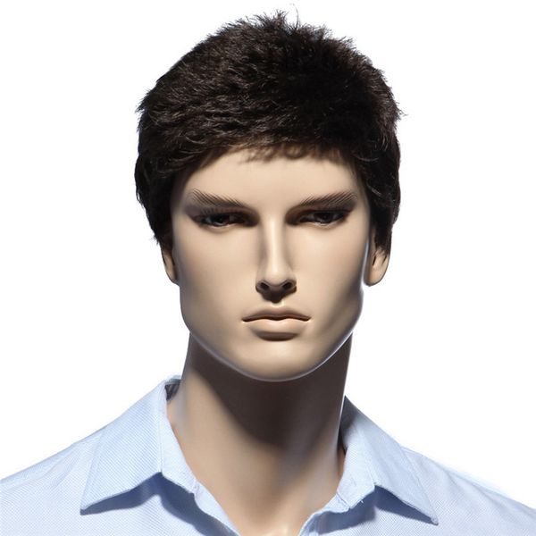 Straight Short Men Wigs Heat Resistant Japanese Fiber Dark Brown Natural Hair Male Synthetic Wig Black Color Men Toupee Wig Synthetic Short Black Wigs