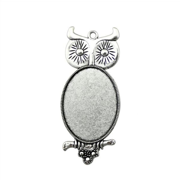 

5 pieces cabochon cameo base tray bezel blank diy jewelry findings owl single side one hanging inner size 30x40mm oval glass cabochons, Slivery;crystal