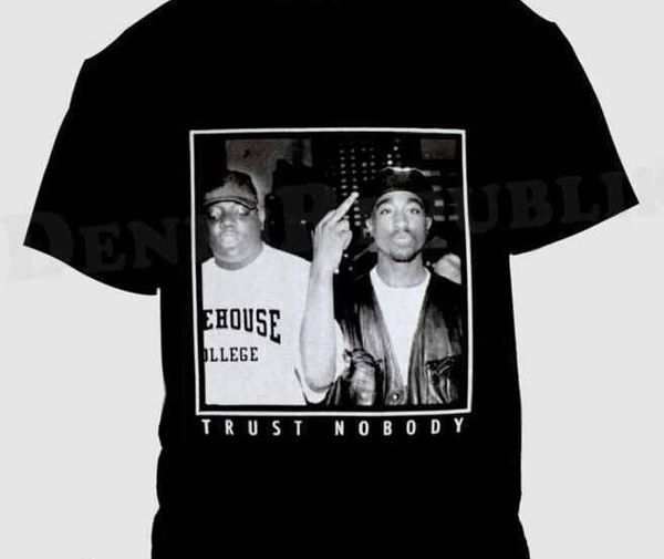 

TRUST NOBODY 2PAC БОЛЬШАЯ мужская черная футболка Biggie Tupac Hip Hop Legends Rap Бренд Хлопок Мужская