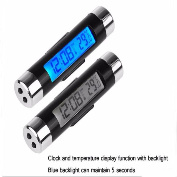 

2 in 1 air vent outlet car clock thermometer blue backlight car styling auto accessories digital time lcd display screen