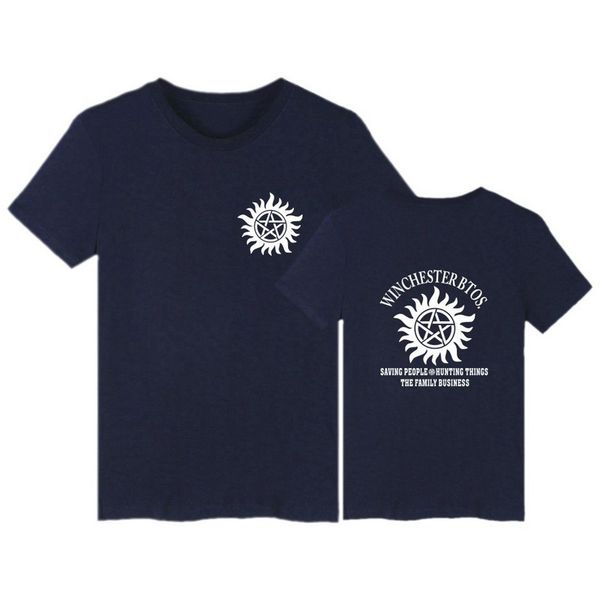 

футболки молодых людей из чистого хлопка с коротким рукавом из мультфильма американский сериал "сверхъестественное" с принтом на шее, White;black