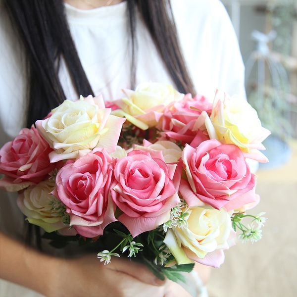 7 Heads Artificial Silk Rose Flower Royal Rose Wedding Bride Bouquet Diy For Wedding Home Party Decor Fake Flowers Decoration Online Flowers Delivery