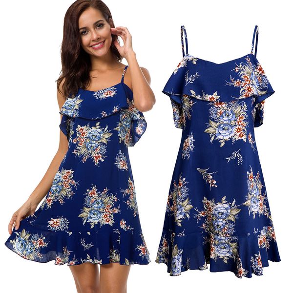 

summer's new arrive women's off shoulder falbala printed dresses floral print dress beautiful summer's beach dress am16835, Black;pink