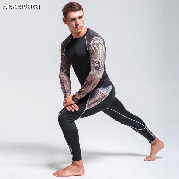 

2019 new compression pants sports running tights men's jogging leggings fitness gym clothing sports suit leggings men trousers, Black;blue