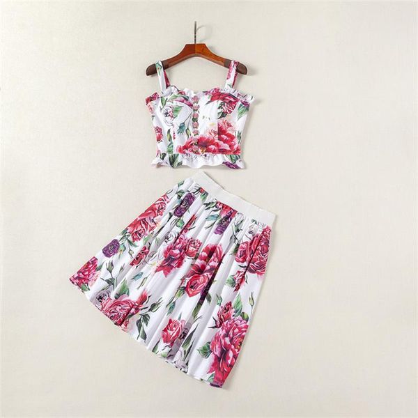 

women suits 2018 summer runway designer set printed strap + skirt two- piece clothing sets dx0825n, Gray