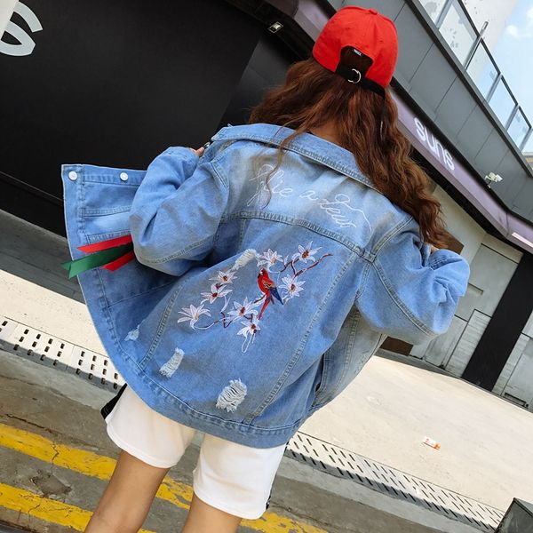 

разорвал сломанной отверстие тонкие джинсы куртка женщины изношенные лоскутное джинсовые пальто женский отложным воротником свободные куртки, Black;brown